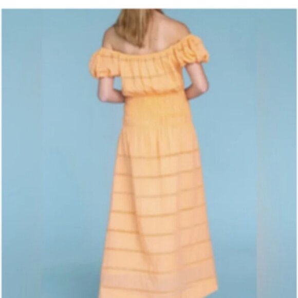 Olivia James The Label Tiered Eyelet Trim Maxi Peasant Dress NWT Size Small - Picture 2 of 10